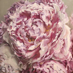 
                  
                    Charger l&amp;#39;image dans la galerie, Elegant Peonies painting, 24&amp;quot; x 24&amp;quot;, oil on canvas by Roxanne Dyer. Elegantly pigmented shades contrast soft but dramatic lights, greyed magentas, touches of saffron yellow on a neutral ground. Boomy and sophisticated floral artwork, for sale.
                  
                