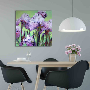 
                  
                    Load image into Gallery viewer, Purple Irises on green background original oil painting by artist Roxanne Dyer
                  
                